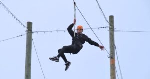 Young woman on a zipline in PA
